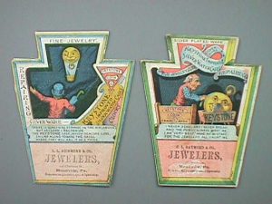 Two Meadville, Pa. jewelers trade cards.